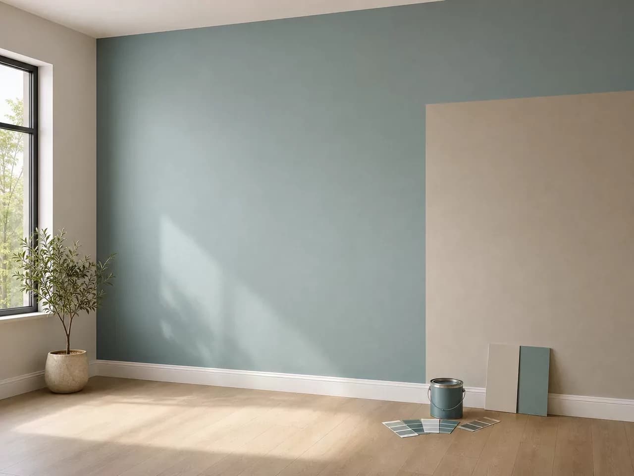 Habitación con pared de color referencial para imaginar un proyecto de pintado